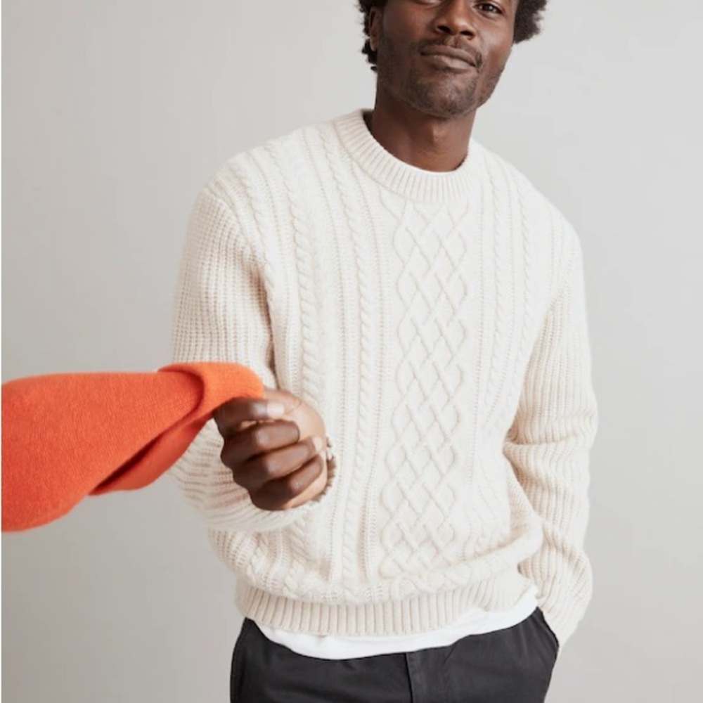 Madewell Cream Cable-Knit Crewneck Sweater